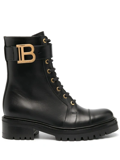 Shop Balmain Logo-plaque 45mm Ankle-length Boots In Black