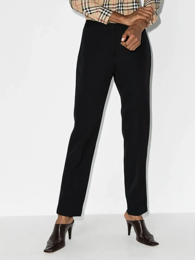 Shop Burberry Black Hanover Slim Leg Trousers