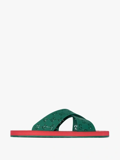 Shop Gucci And Red Gg Rubber Logo Sandals In Green