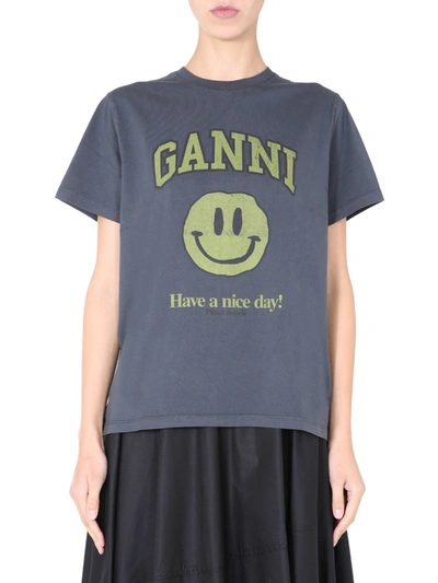 Shop Ganni Crew Neck T-shirt In Grey