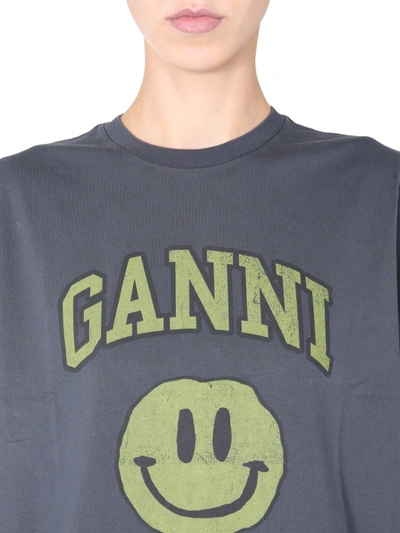 Shop Ganni Crew Neck T-shirt In Grey