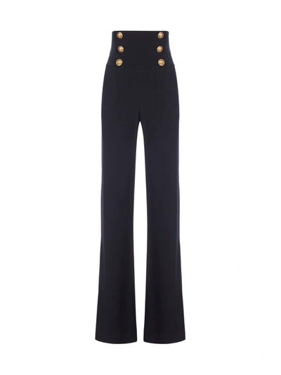 Shop Balmain Buttoned High-waist Viscose Trousers In Noir