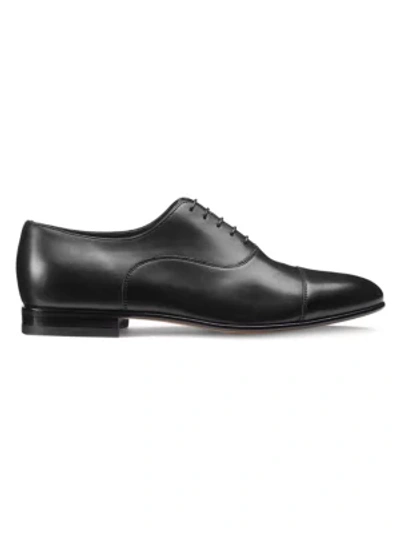 Shop Santoni Cap Toe Leather Oxford Shoes In Black