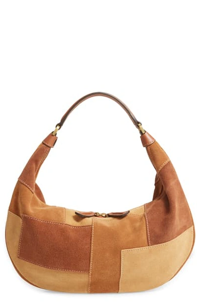 Shop Staud Sasha Leather Shoulder Bag In Tan Patchwork