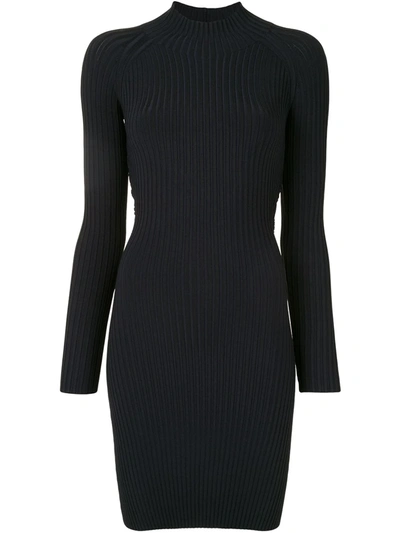 Shop Dion Lee Ribbed Twisted-back Mini Dress In Black