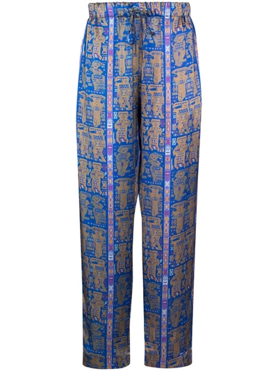Shop Edward Crutchley X Browns 50 Graphic-print Silk Trousers In Blue
