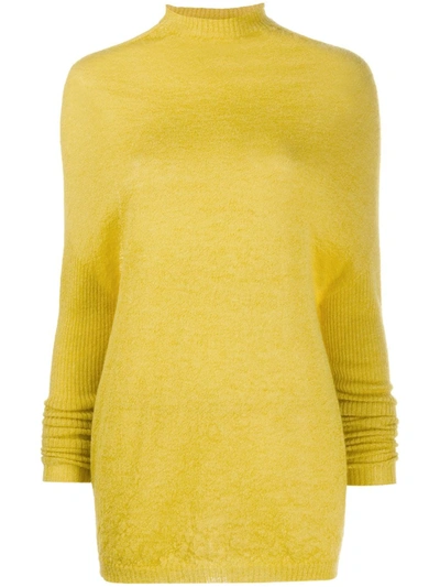 Shop Rick Owens Fine-knit Batwing-sleeves Top In Yellow