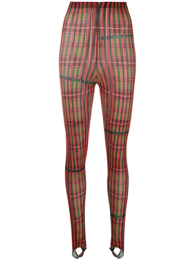 Shop Chopova Lowena Stirrup-cuff Checked Leggings In Red