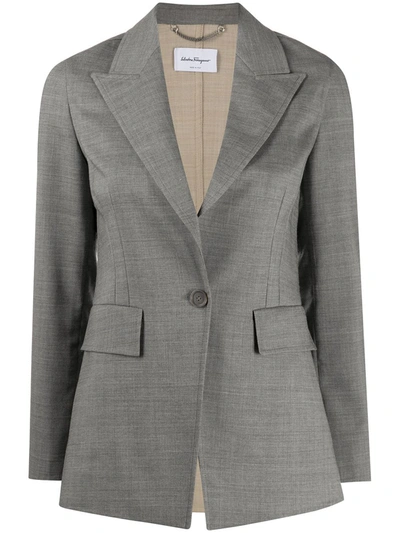 Shop Ferragamo Single Button Blazer In Grey