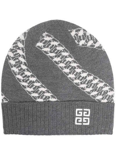 Shop Givenchy Chain-intarsia Beanie In Grey