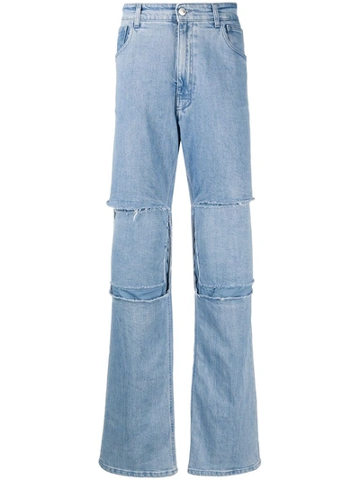 Shop Raf Simons Patchwork Bootcut Jeans In Blue