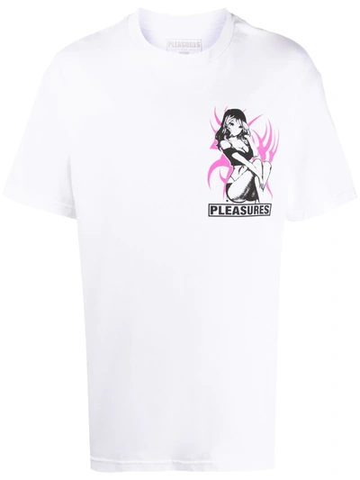 Shop Pleasures Logo Graphic Print T-shirt In White