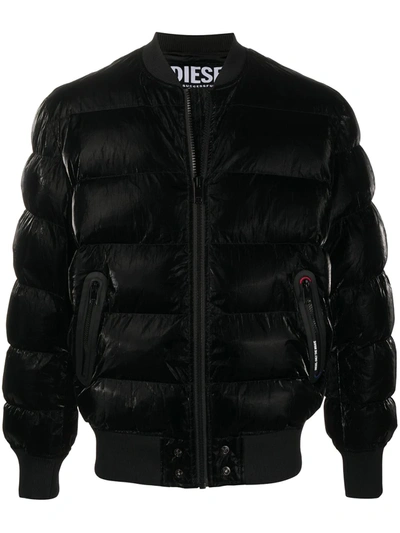 Shop Diesel W-on-a Quilted Bomber Jacket In Black