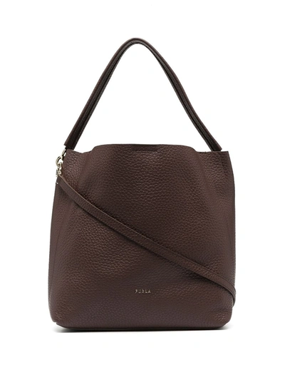 Shop Furla Soft Grained Texture Tote Bag In Brown