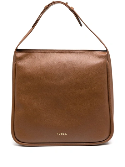 Shop Furla Soft Logo Print Tote Bag In Brown