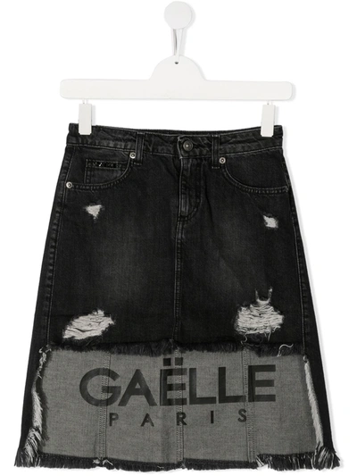 Shop Gaelle Paris Teen Step-hem Denim Skirt In Black