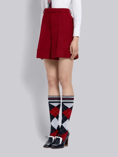 Shop Thom Browne Red Shetland Wool Frayed High Waisted Short