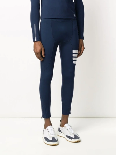 Shop Thom Browne Lightweight Compression Tech 4-bar Tights In Blue