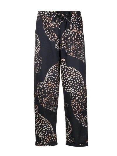 Desmond & Dempsey Jag Animal-print Organic Cotton Pajama Set In Blue
