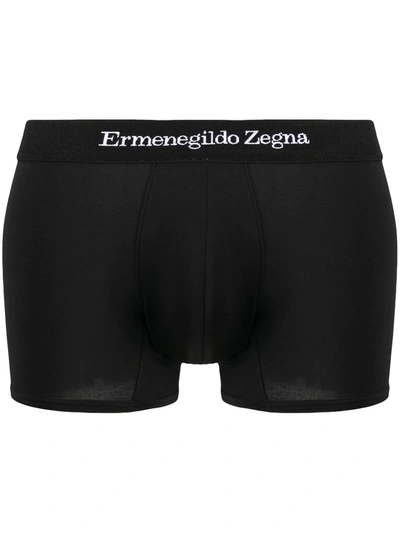 Shop Ermenegildo Zegna Logo-waist Cotton Boxer Shorts In Black