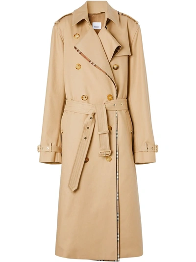 Shop Burberry Check Panel Gabardine Loop-back Trench Coat In Neutrals