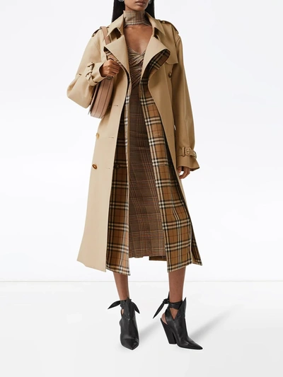 Shop Burberry Check Panel Gabardine Loop-back Trench Coat In Neutrals