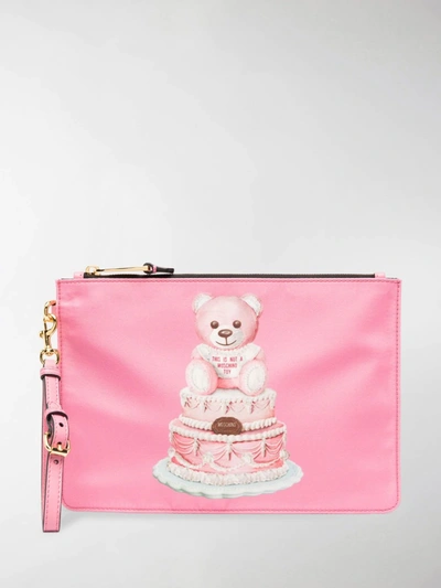 Shop Moschino Teddy Bear Zipped Clutch In Pink