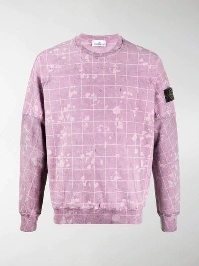 Shop Stone Island Paint-splatter Crewneck Sweatshirt In Purple