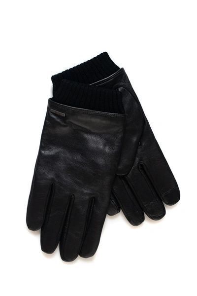 Shop Hugo Boss Boss Hewen Leather Gloves Black Leather Man