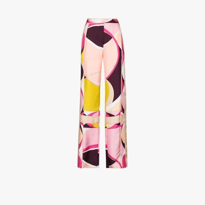 Shop Emilio Pucci Pink X Browns 50 Ellisse Print Silk Trousers