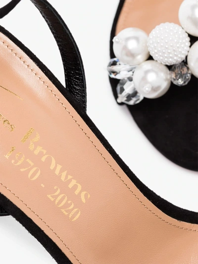 Shop Aquazzura X Browns 50 Wild Pearls 105 Suede Sandals - Women's - Leather/suede In Black