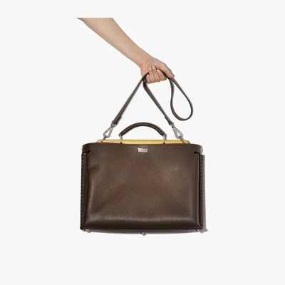 Shop Fendi X Browns 50 Brown Peekaboo Leather Tote Bag