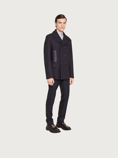 Shop Ferragamo Cashmere Blend Pea Coat In Blue