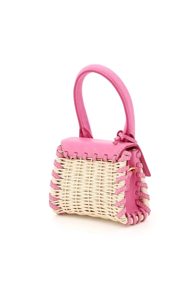Shop Jacquemus Le Chiquito Wicker And Leather Micro Bag In Pink