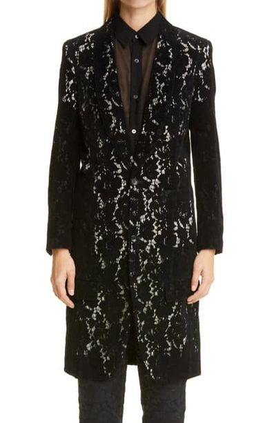 Shop Comme Des Garçons Flocked Lace Coat In Black