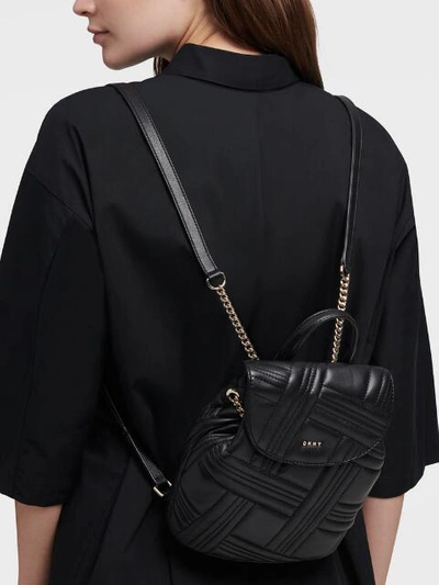 Shop Dkny Women's Allen Crossgrid Flap Backpack - In Black / Gold