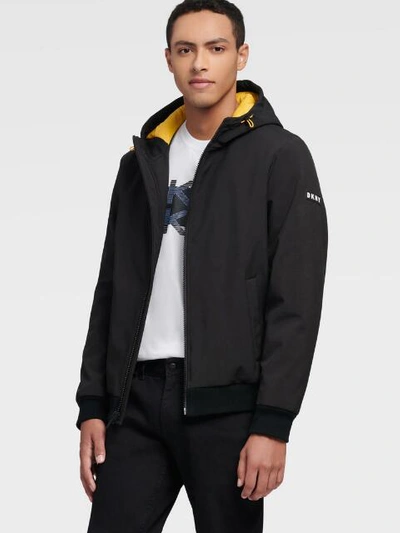 Shop Dkny Men's Soft-shell Contrast Hooded Jacket - In Black