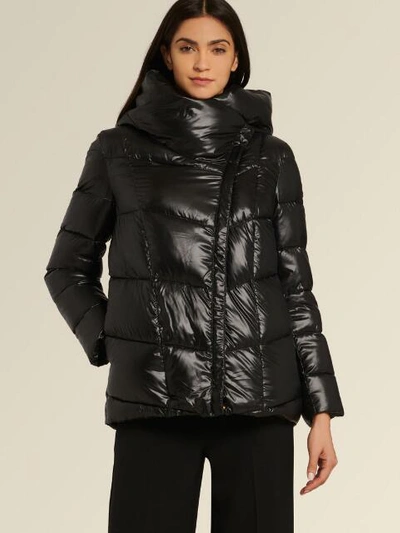 Shop Donna Karan Short Puffer With Oversized Collar In Black