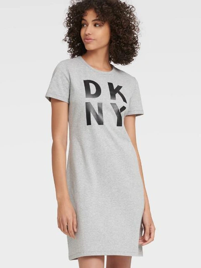 Shop Dkny Women's Stacked Logo T-shirt Dress - In Pearl Grey Heather