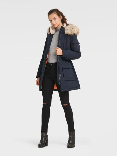 Shop Dkny Women's Anorak With Faux Fur Hood - In Loden