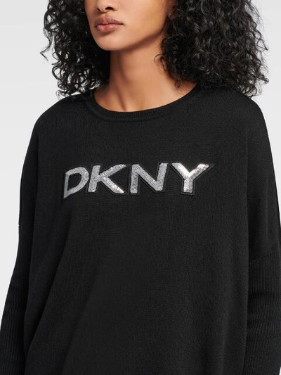 Shop Dkny Women's Drop Shoulder Sequin Logo Sweater - In Black/silver