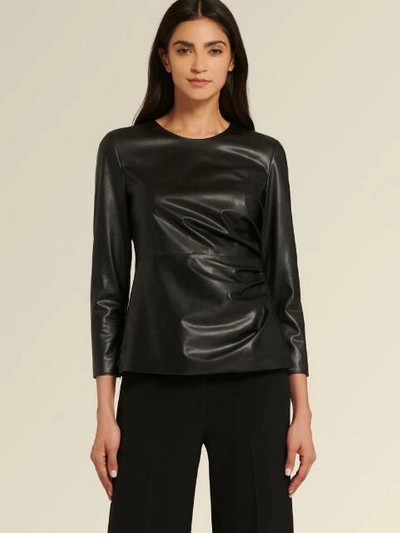 Shop Donna Karan Women's Faux Leather Top With Side Ruching - In Black