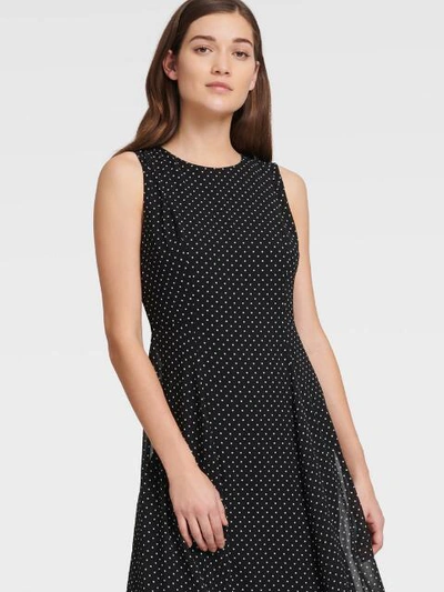 Shop Dkny Women's Sleeveless Chiffon Polka Dot Dress - In Black Combo