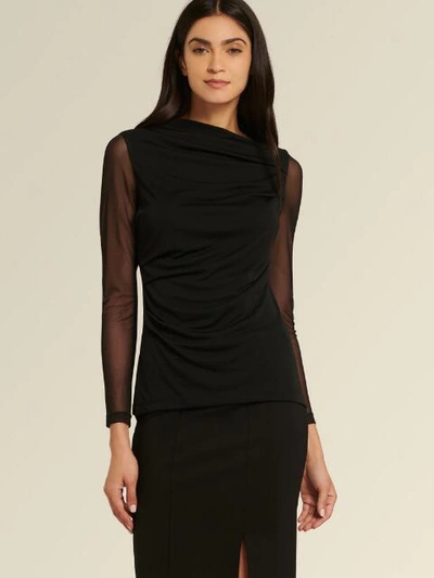 Shop Donna Karan Women's Ruched Top With Mesh Sleeve - In Black