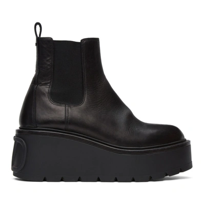 Uniqueform Lug-sole Leather Platform Chelsea Boots In Black