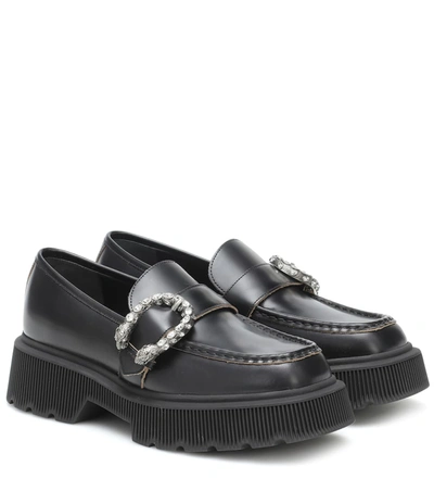 Shop Gucci Embellished Leather Loafers In Black