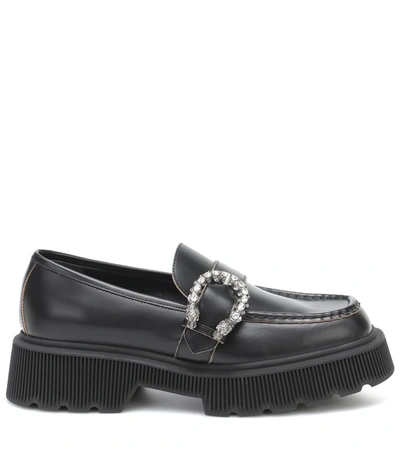 Shop Gucci Embellished Leather Loafers In Black