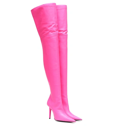 Shop Balenciaga Knife Shark Leather Over-the-knee Boots In Pink