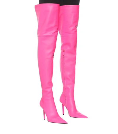 Shop Balenciaga Knife Shark Leather Over-the-knee Boots In Pink