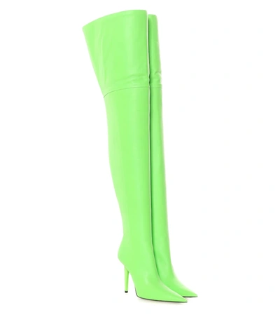 Shop Balenciaga Knife Shark Over-the-knee Leather Boots In Green